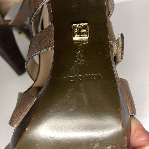 POUR LA VICTOIRE Women’s Strappy Sandal Heels 6.5M Brown Leather Made in Brazil - Picture 8 of 11